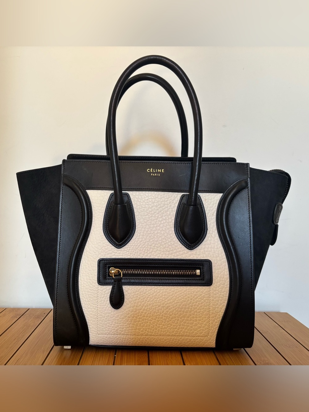 Celine Mini Luggage Tote Bag Black and White